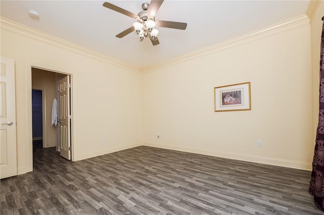 128 Willys Creek Cir, Pickens, SC 29671 - spare room featuring dark wood-style flooring, ornamental molding, ceiling fan, and a smoke detector