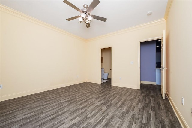 128 Willys Creek Cir, Pickens, SC 29671 - unfurnished room featuring dark wood-style flooring, a ceiling fan, ornamental molding, and a smoke detector
