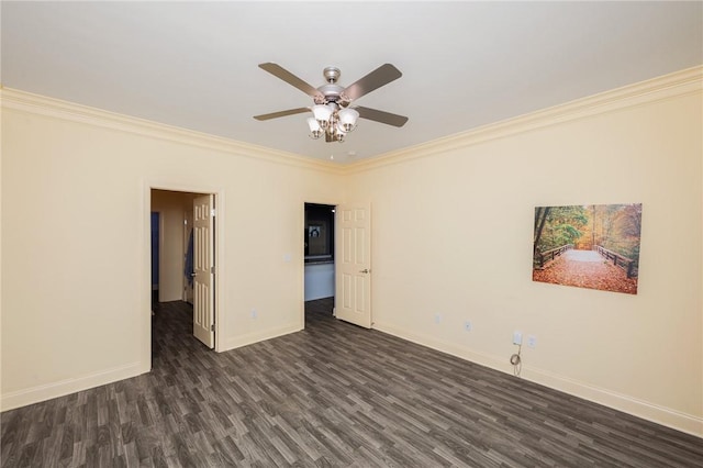 128 Willys Creek Cir, Pickens, SC 29671 - spare room with dark wood-style flooring, a ceiling fan, and crown molding