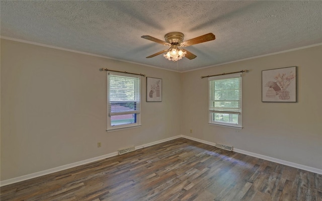 37 Cunningham Dr, Hartwell, GA 30643 - empty room featuring plenty of natural light, dark wood-type flooring, a textured ceiling, ceiling fan, and ornamental molding