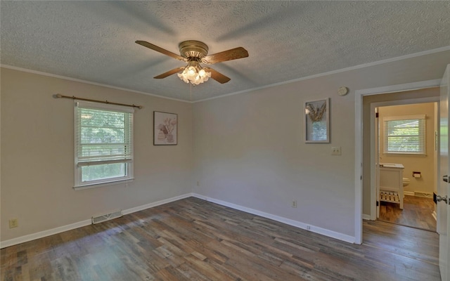 37 Cunningham Dr, Hartwell, GA 30643 - unfurnished room featuring dark wood finished floors, a textured ceiling, ceiling fan, and crown molding