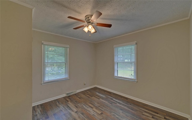 37 Cunningham Dr, Hartwell, GA 30643 - empty room with dark wood-type flooring, ceiling fan, a textured ceiling, and crown molding