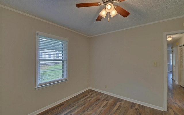37 Cunningham Dr, Hartwell, GA 30643 - empty room with dark wood-style floors, ceiling fan, a textured ceiling, and ornamental molding