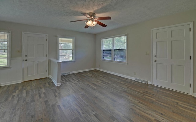 37 Cunningham Dr, Hartwell, GA 30643 - entrance foyer featuring a textured ceiling, wood finished floors, ceiling fan, and healthy amount of natural light