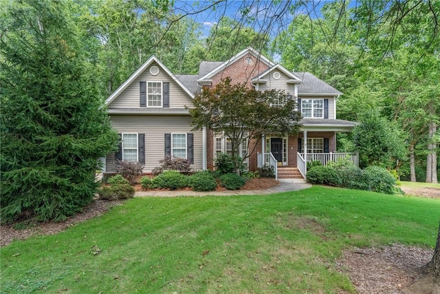124 Bluestone Ct, Easley, SC 29642 - view of front of house featuring a porch, a front lawn, and brick siding