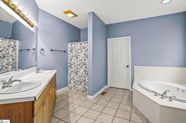 1298 Moorehead Pl, Pendleton, SC 29670 - full bath with double vanity, tile patterned floors, a shower with shower curtain, and a bath