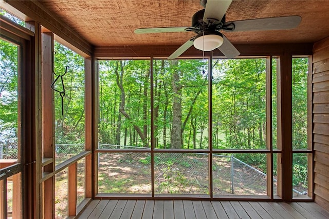 275 Lakeside Dr, Mountain Rest, SC 29664 - unfurnished sunroom with a ceiling fan