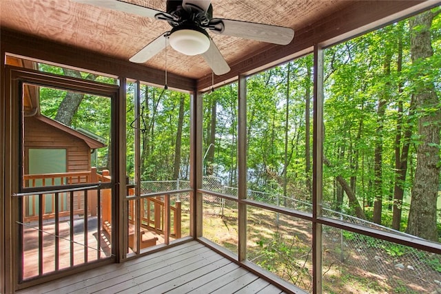275 Lakeside Dr, Mountain Rest, SC 29664 - unfurnished sunroom featuring a ceiling fan
