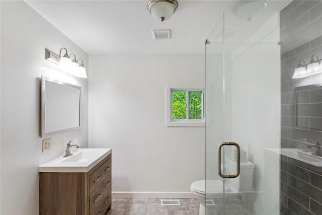 275 Lakeside Dr, Mountain Rest, SC 29664 - full bathroom with vanity, a shower stall, and tile patterned flooring