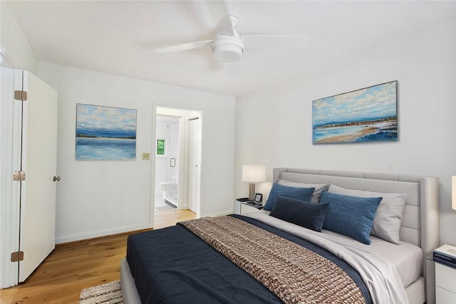 275 Lakeside Dr, Mountain Rest, SC 29664 - bedroom with light wood-style floors, a ceiling fan, and ensuite bathroom