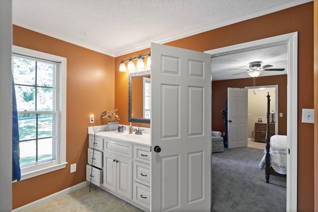 118 Nonna Ln, Seneca, SC 29678 - bathroom with vanity, a textured ceiling, healthy amount of natural light, crown molding, and ensuite bath