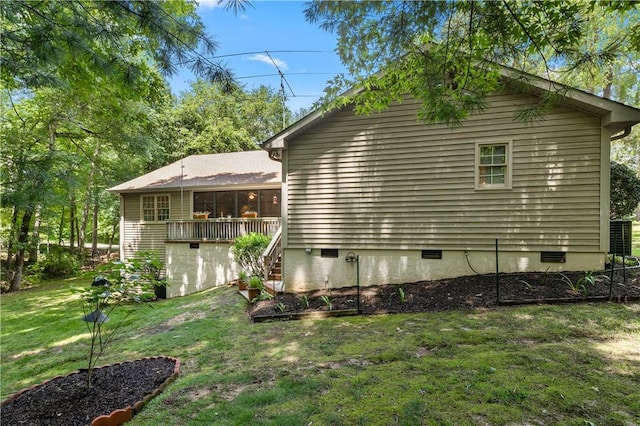 15067 Beacon Ridge Dr, Seneca, SC 29678 - back of house with crawl space, a yard, and stairs