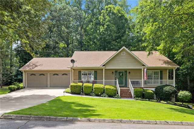 15067 Beacon Ridge Dr, Seneca, SC 29678 - view of front of house featuring an attached garage, concrete driveway, a front yard, and a porch