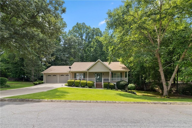 15067 Beacon Ridge Dr, Seneca, SC 29678 - ranch-style house featuring a garage, covered porch, a front yard, and concrete driveway