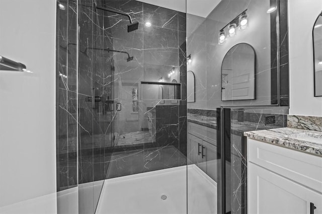 1205 Ramona Dr, Belton, SC 29627 - full bathroom featuring vanity and a marble finish shower