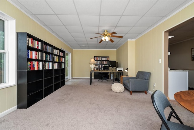 209 Falcon Crest Way, Pickens, SC 29671 - sitting room featuring carpet flooring, ceiling fan, crown molding, and a desk