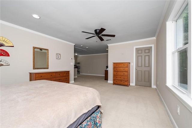 209 Falcon Crest Way, Pickens, SC 29671 - bedroom featuring crown molding, light carpet, ceiling fan, multiple windows, and recessed lighting