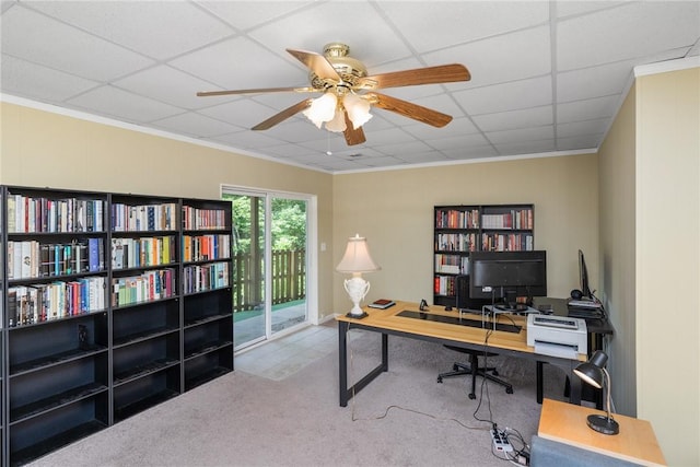 209 Falcon Crest Way, Pickens, SC 29671 - carpeted office space with ceiling fan and crown molding