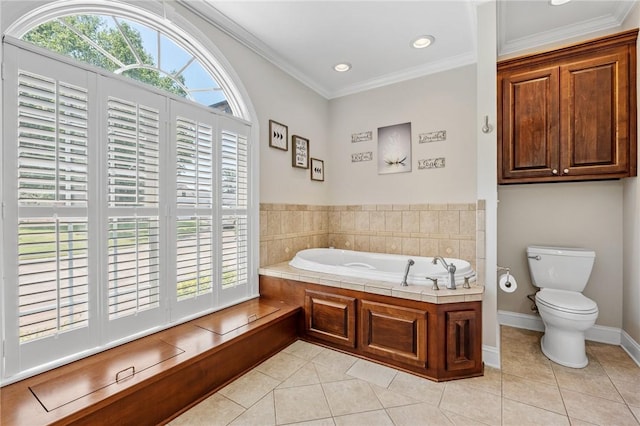 220 Thomas Welborn Rd, Anderson, SC 29625 - bathroom featuring tile patterned flooring, a bath, ornamental molding, and recessed lighting