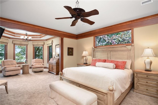 124 Pineridge Pointe Dr, Seneca, SC 29672 - bedroom featuring light colored carpet, a chandelier, multiple windows, and ornamental molding