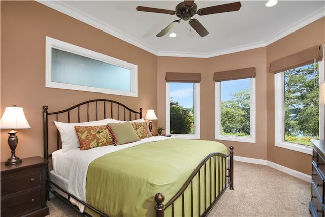 124 Pineridge Pointe Dr, Seneca, SC 29672 - bedroom with carpet floors, ornamental molding, recessed lighting, and a ceiling fan
