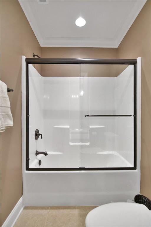 124 Pineridge Pointe Dr, Seneca, SC 29672 - full bathroom featuring bath / shower combo with glass door, ornamental molding, and tile patterned flooring