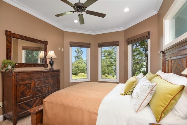 124 Pineridge Pointe Dr, Seneca, SC 29672 - bedroom with recessed lighting, ornamental molding, and a ceiling fan