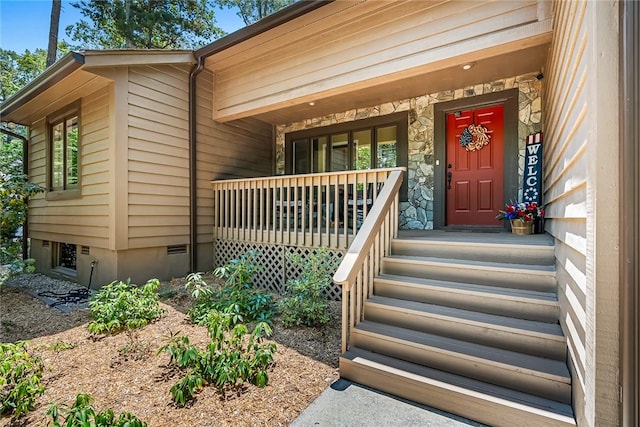 7 Drifter Ln, Salem, SC 29676 - entrance to property featuring a porch, stone siding, and crawl space