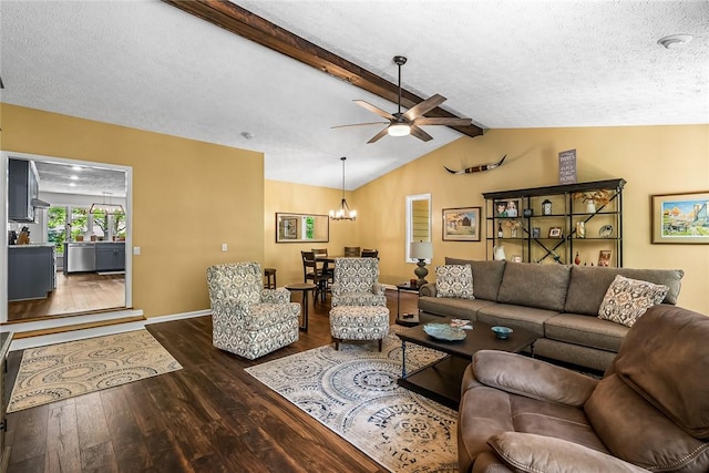 7 Drifter Ln, Salem, SC 29676 - living room featuring wood finished floors, a ceiling fan, a chandelier, and a textured ceiling