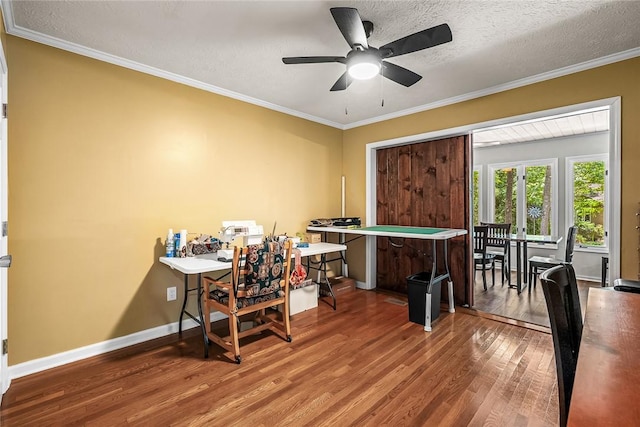 7 Drifter Ln, Salem, SC 29676 - home office featuring wood finished floors, a ceiling fan, ornamental molding, and a textured ceiling