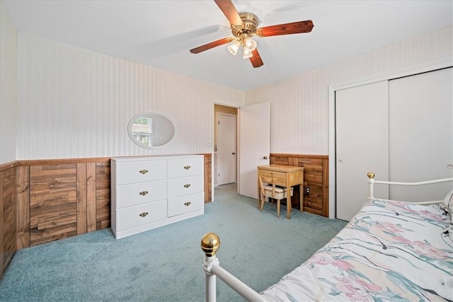 200 Camille St, Easley, SC 29642 - carpeted bedroom with a closet, wallpapered walls, and ceiling fan