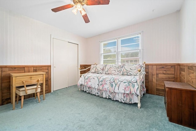 200 Camille St, Easley, SC 29642 - bedroom featuring carpet flooring, wallpapered walls, and a ceiling fan