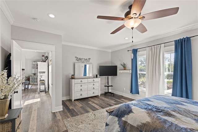 500 Serria Way, Seneca, SC 29678 - bedroom featuring crown molding, dark wood-type flooring, recessed lighting, and a ceiling fan