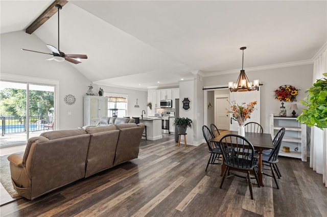 500 Serria Way, Seneca, SC 29678 - dining area featuring a ceiling fan, a chandelier, dark wood finished floors, recessed lighting, and crown molding
