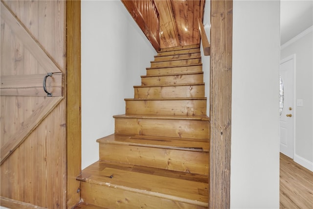 1399 Lake Jemiki Rd, Walhalla, SC 29691 - stairs with wood finished floors and ornamental molding