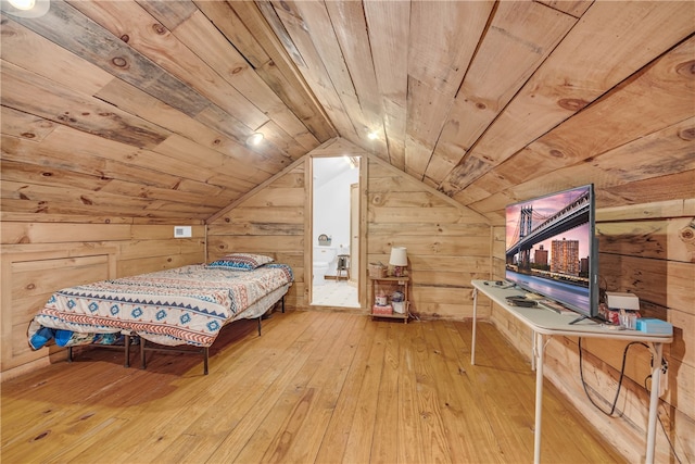 1399 Lake Jemiki Rd, Walhalla, SC 29691 - bedroom with wood-type flooring, wood ceiling, wood walls, and lofted ceiling