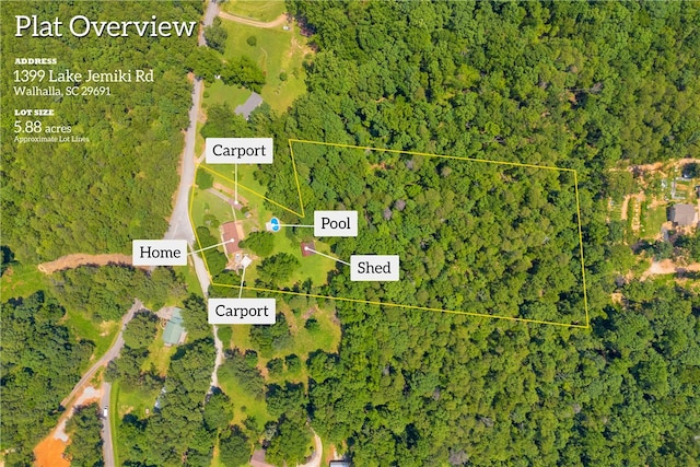 1399 Lake Jemiki Rd, Walhalla, SC 29691 - map / location featuring property boundaries highlighted