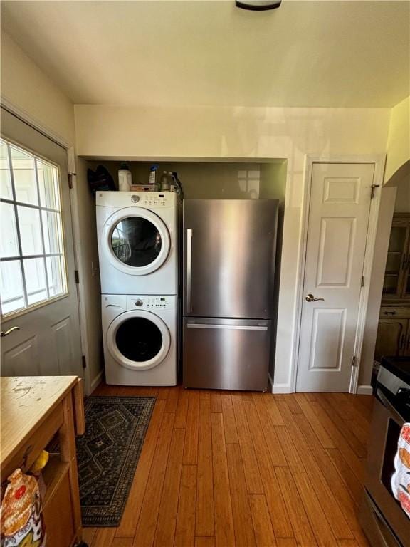 1430 W Main St, West Union, SC 29696 - laundry area featuring estacked washer and dryer and wood finished floors