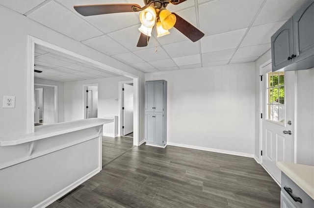 2110 Walhalla Hwy, Pickens, SC 29671 - unfurnished living room featuring a paneled ceiling, a ceiling fan, and dark wood-style flooring