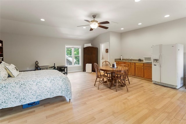 200 Mullins Ford Landing Rd, Westminster, SC 29693 - bedroom featuring white refrigerator with ice dispenser, light wood-style floors, recessed lighting, and a ceiling fan