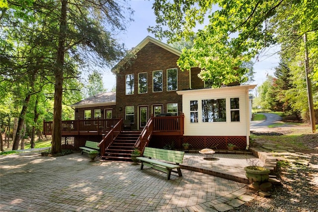 200 Mullins Ford Landing Rd, Westminster, SC 29693 - back of property with a patio area, a deck, brick siding, and stairway