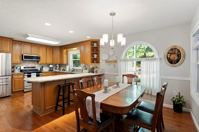 200 Mullins Ford Landing Rd, Westminster, SC 29693 - dining area featuring healthy amount of natural light, dark wood finished floors, a chandelier, and recessed lighting