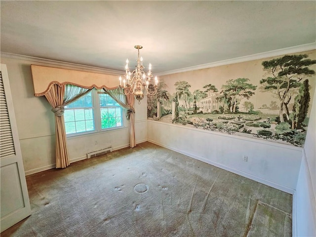 150 Prater Dr, Seneca, SC 29678 - unfurnished dining area with a chandelier, ornamental molding, and carpet floors