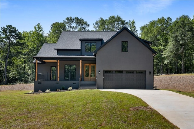 220 Presher Rd, Anderson, SC 29625 - view of front facade featuring an attached garage, a porch, a front yard, driveway, and a shingled roof