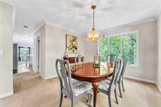 4 Slack Tide Ct, Salem, SC 29676 - dining area featuring a chandelier, light carpet, and ornamental molding