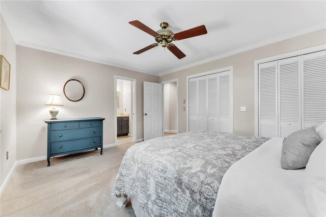 4 Slack Tide Ct, Salem, SC 29676 - bedroom with two closets, crown molding, light carpet, connected bathroom, and a ceiling fan