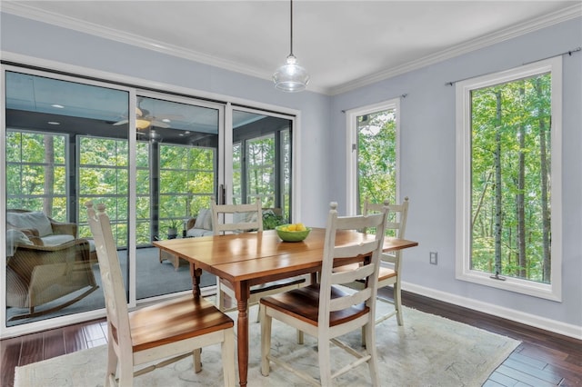 4 Slack Tide Ct, Salem, SC 29676 - dining area featuring wood-type flooring, ornamental molding, and ceiling fan