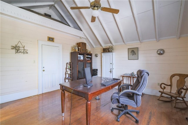 200 W N 1st St, Seneca, SC 29678 - office featuring wood finished floors, wooden walls, and a ceiling fan