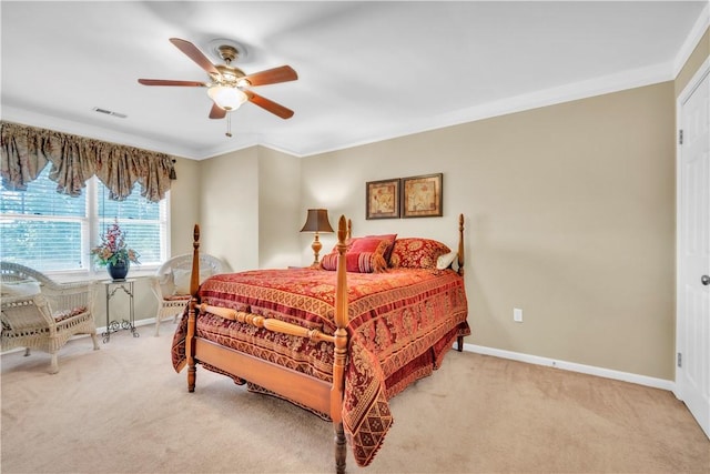 105 Wren Crossing Ct, Easley, SC 29642 - bedroom with light carpet, ornamental molding, and ceiling fan