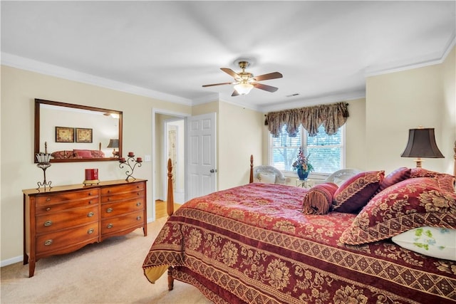 105 Wren Crossing Ct, Easley, SC 29642 - bedroom featuring crown molding, light carpet, and ceiling fan